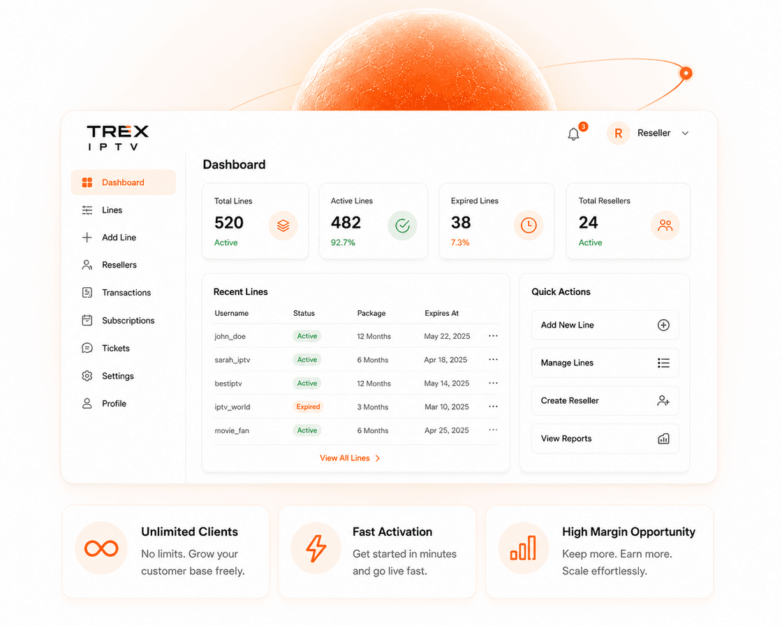 Trex IPTV Reseller Panel Dashboard